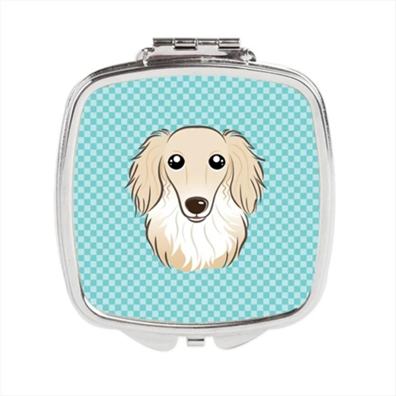 Carolines Treasures BB1150SCM Checkerboard Blue Longhair Creme Dachshund Compact Mirror, 2.75 x 3 x .3 In.