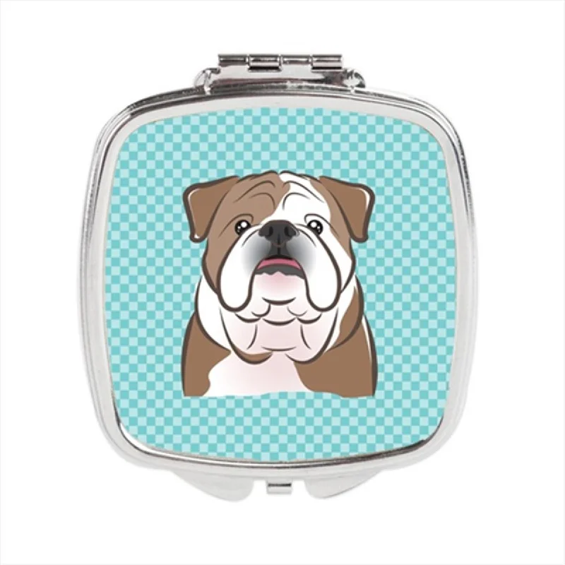 Carolines Treasures BB1157SCM Checkerboard Blue English Bulldog Compact Mirror, 2.75 x 3 x .3 In.