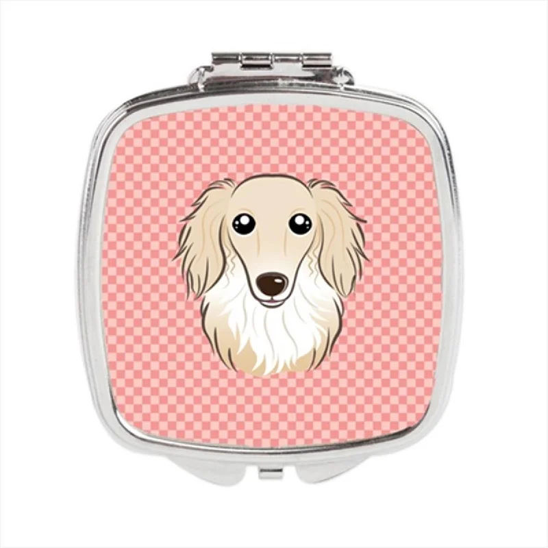 Carolines Treasures BB1212SCM Checkerboard Pink Longhair Creme Dachshund Compact Mirror, 2.75 x 3 x .3 In.