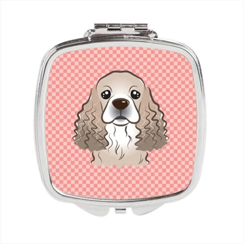 Carolines Treasures BB1216SCM Checkerboard Pink Cocker Spaniel Compact Mirror, 2.75 x 3 x .3 In.