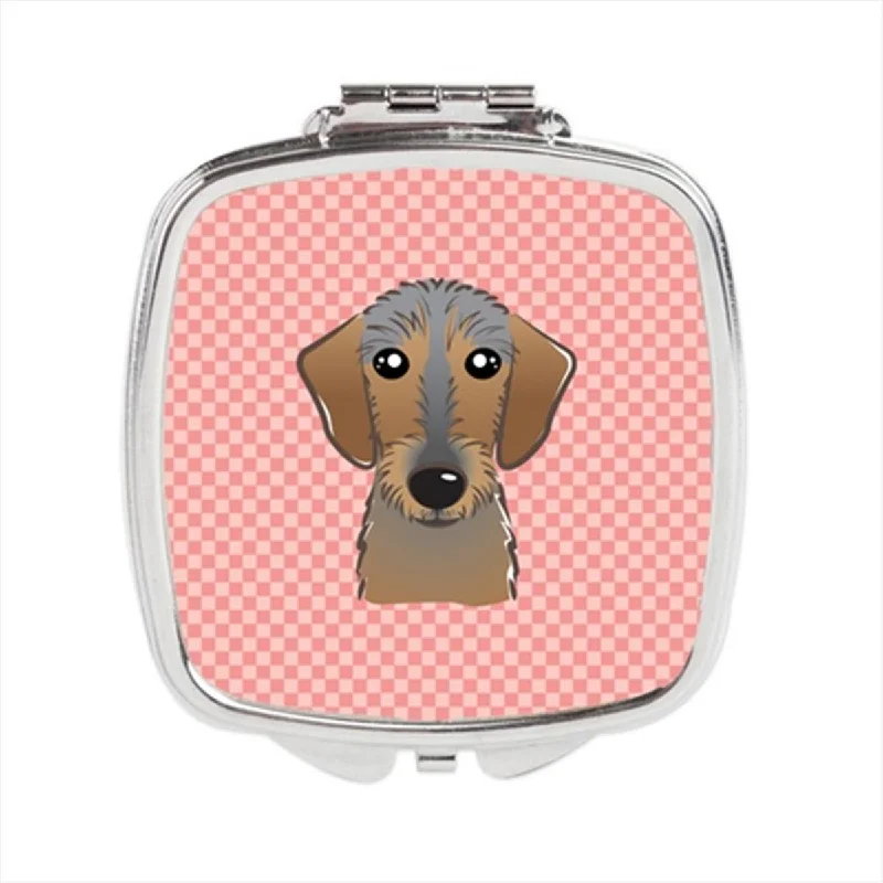 Carolines Treasures BB1233SCM Checkerboard Pink Wirehaired Dachshund Compact Mirror, 2.75 x 3 x .3 In.