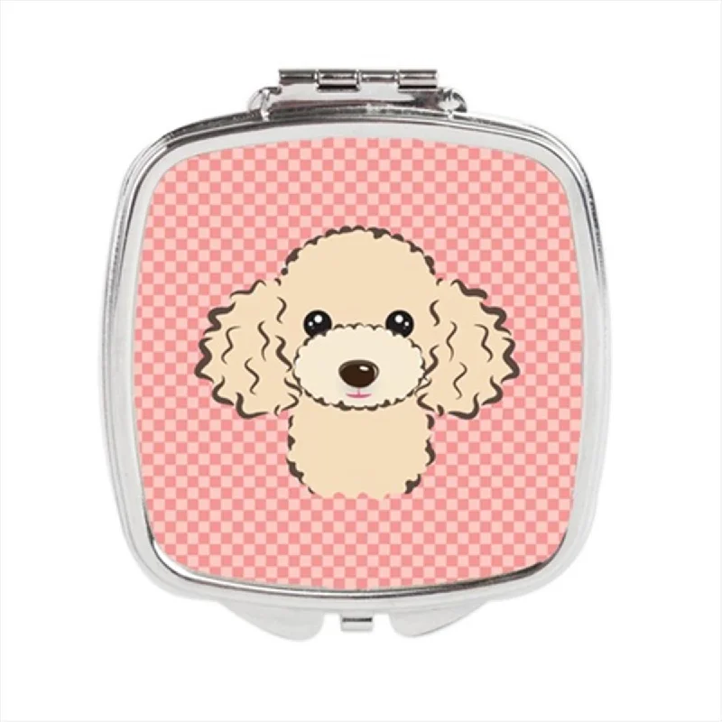 Carolines Treasures BB1258SCM Checkerboard Pink Buff Poodle Compact Mirror, 2.75 x 3 x .3 In.