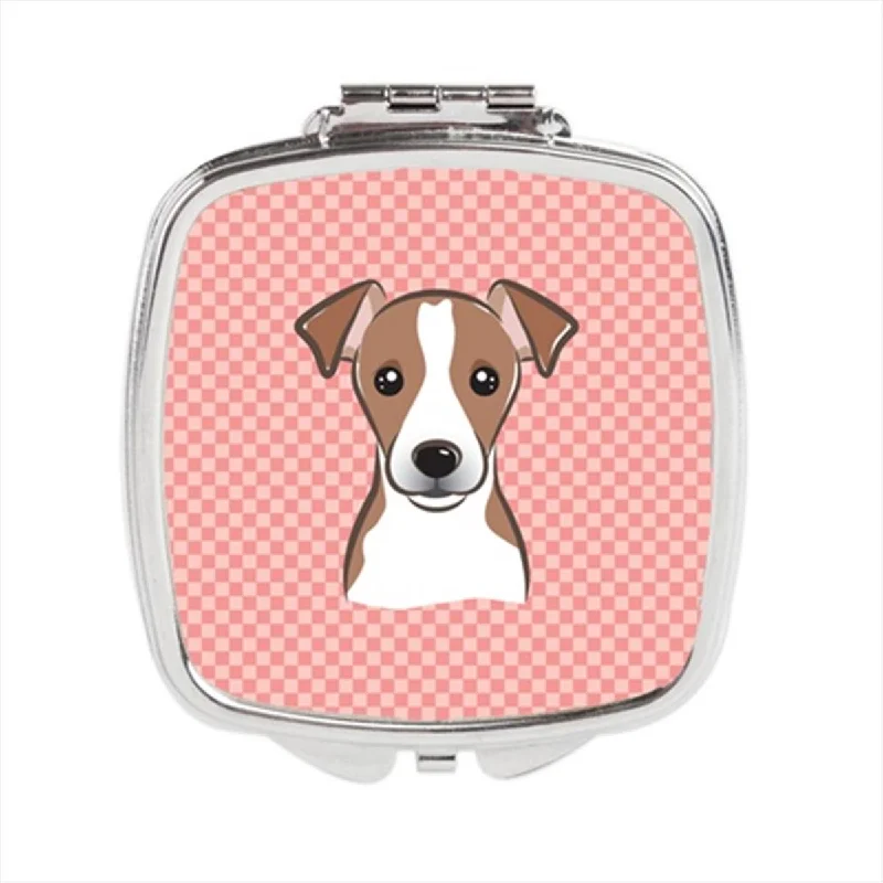 Carolines Treasures BB1260SCM Checkerboard Pink Jack Russell Terrier Compact Mirror, 2.75 x 3 x .3 In.