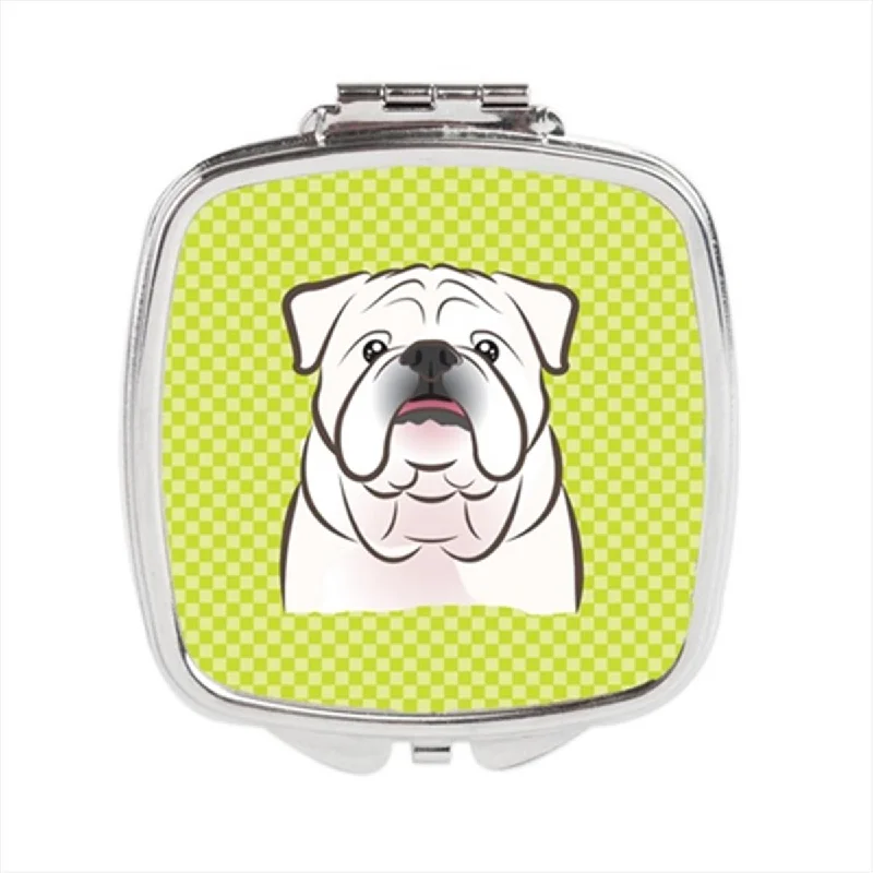 Carolines Treasures BB1282SCM Checkerboard Lime Green White English Bulldog Compact Mirror, 2.75 x 3 x .3 In.