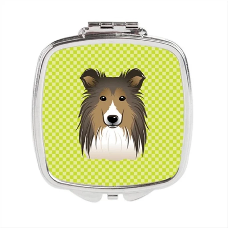 Carolines Treasures BB1304SCM Checkerboard Lime Green Sheltie Compact Mirror, 2.75 x 3 x .3 In.