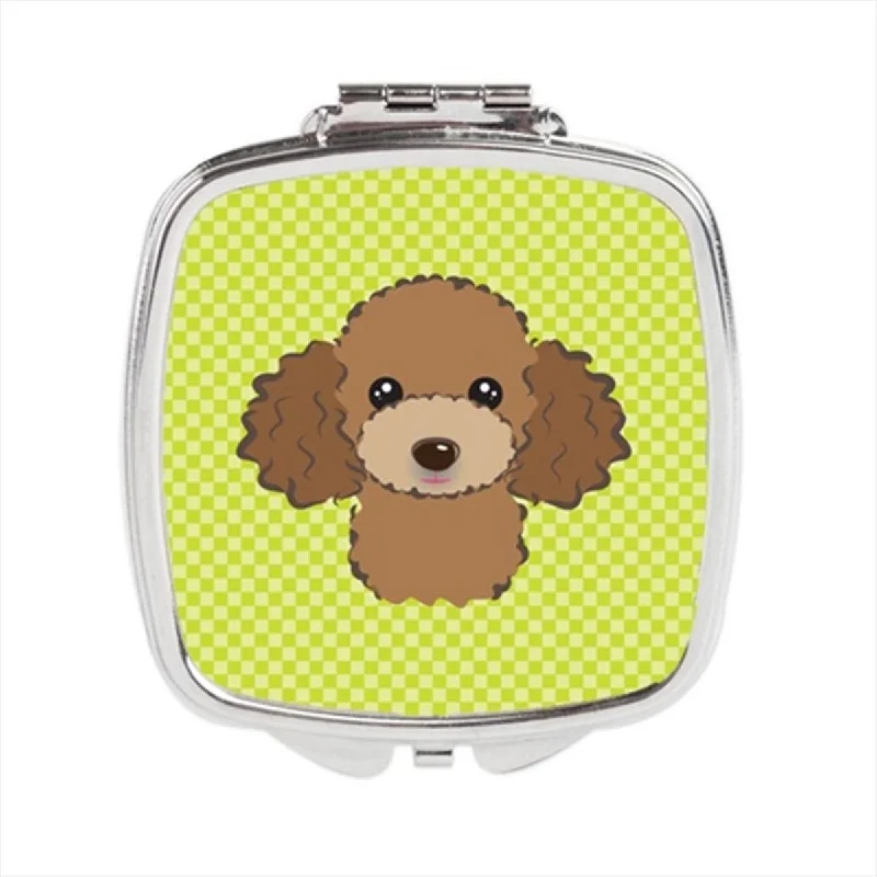 Carolines Treasures BB1318SCM Checkerboard Lime Green Chocolate Brown Poodle Compact Mirror, 2.75 x 3 x .3 In.