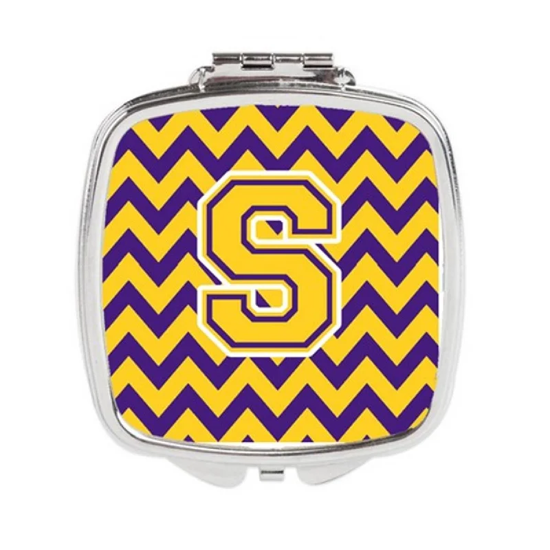 Carolines Treasures CJ1041-SSCM Letter S Chevron Purple & Gold Compact Mirror, 3 x 0.3 x 2.75 in.