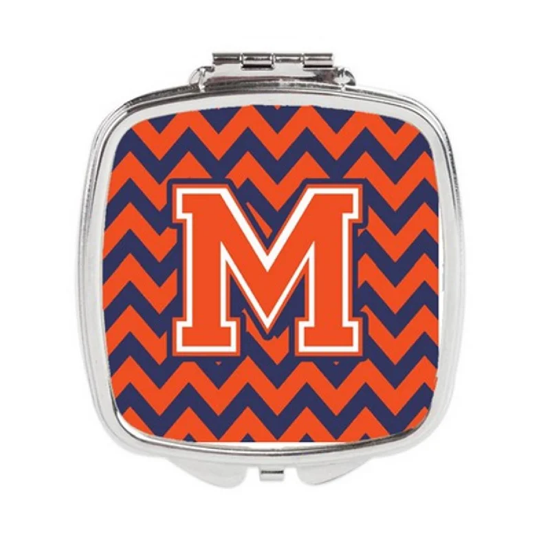 Carolines Treasures CJ1042-MSCM Letter M Chevron Orange & Blue Compact Mirror, 3 x 0.3 x 2.75 in.