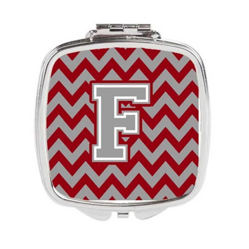 Carolines Treasures CJ1043-FSCM Letter F Chevron Crimson & Grey Compact Mirror