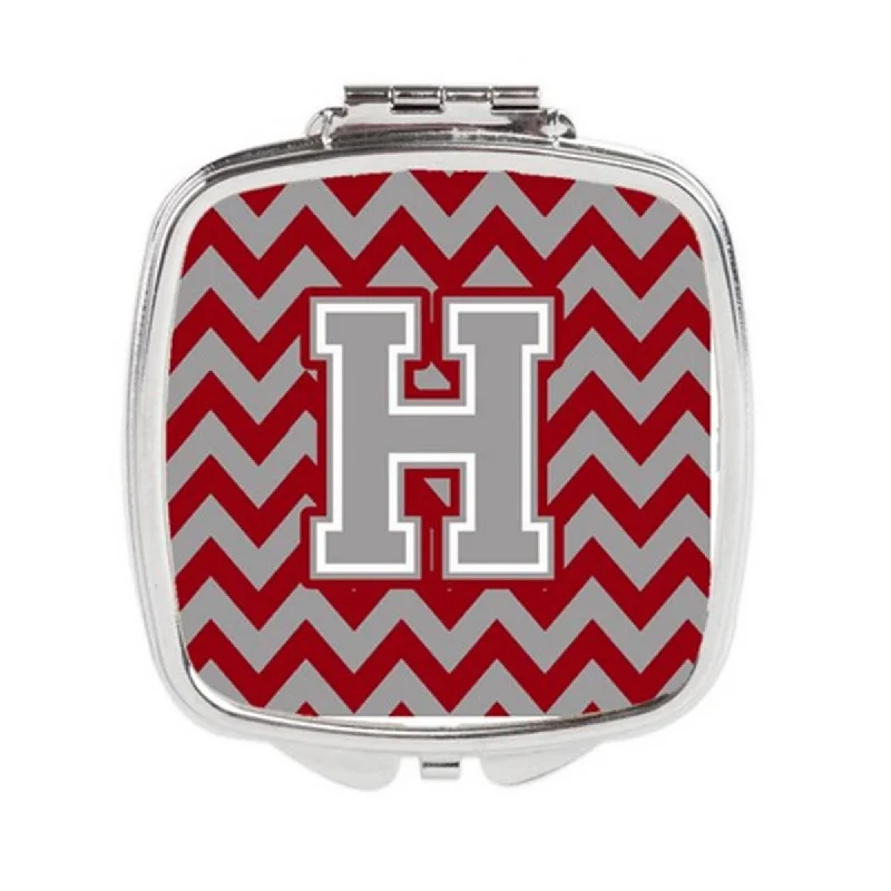 Carolines Treasures CJ1043-HSCM Letter H Chevron Crimson & Grey Compact Mirror