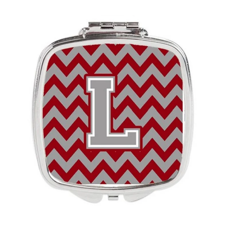 Carolines Treasures CJ1043-LSCM Letter L Chevron Crimson & Grey Compact Mirror