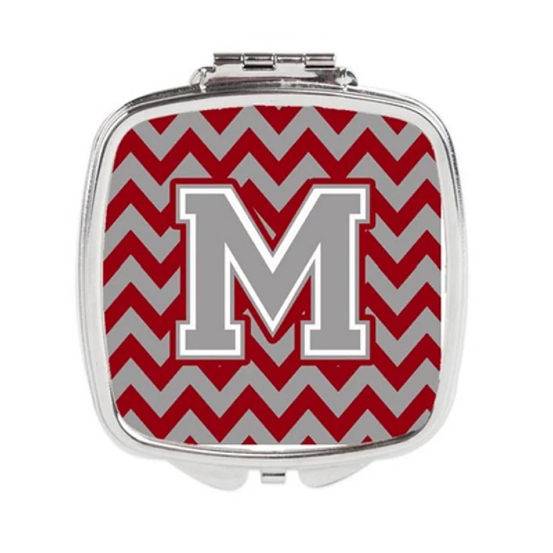 Carolines Treasures CJ1043-MSCM Letter M Chevron Crimson & Grey Compact Mirror