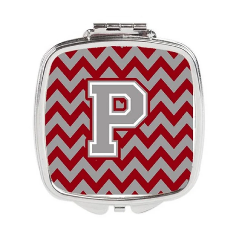 Carolines Treasures CJ1043-PSCM Letter P Chevron Crimson & Grey Compact Mirror