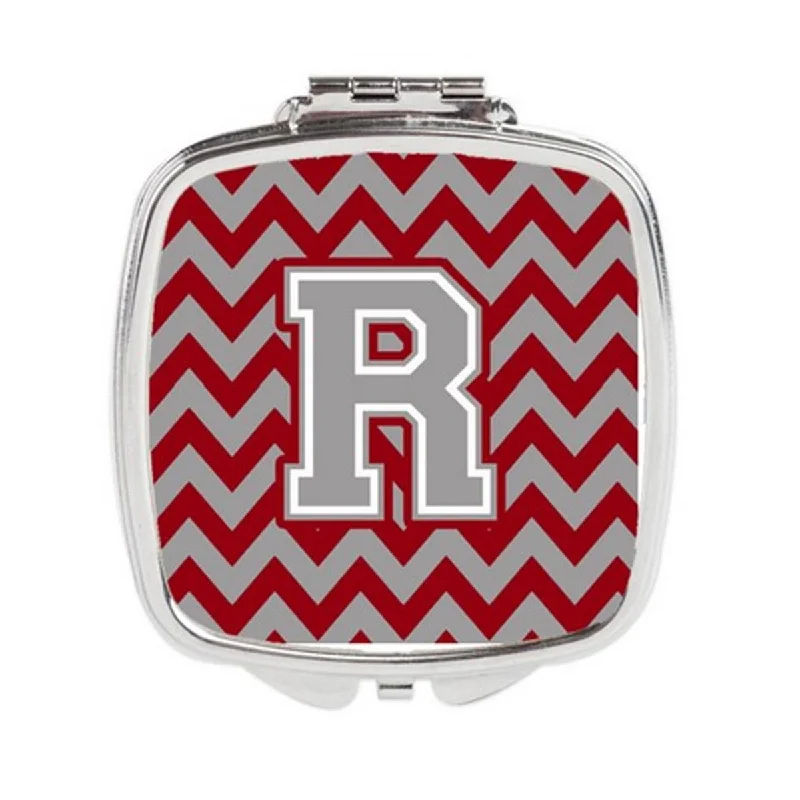 Carolines Treasures CJ1043-RSCM Letter R Chevron Crimson & Grey Compact Mirror