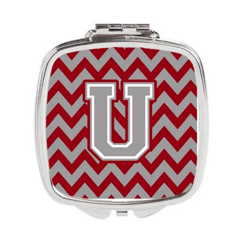 Carolines Treasures CJ1043-USCM Letter U Chevron Crimson & Grey Compact Mirror