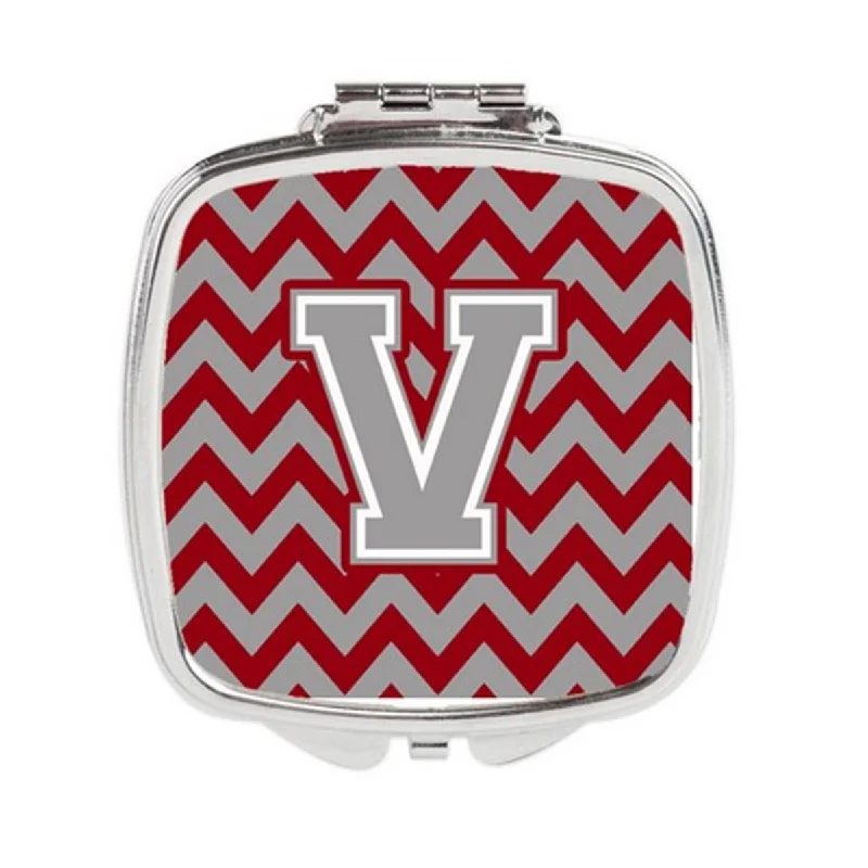 Carolines Treasures CJ1043-VSCM Letter V Chevron Crimson & Grey Compact Mirror