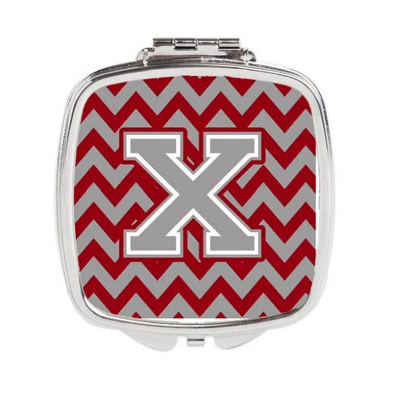 Carolines Treasures CJ1043-XSCM Letter X Chevron Crimson & Grey Compact Mirror