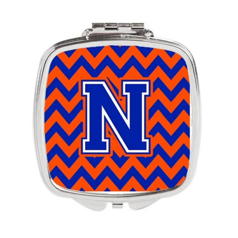 Carolines Treasures CJ1044-NSCM Letter N Chevron Orange & Blue Compact Mirror, 3 x 0.3 x 2.75 in.