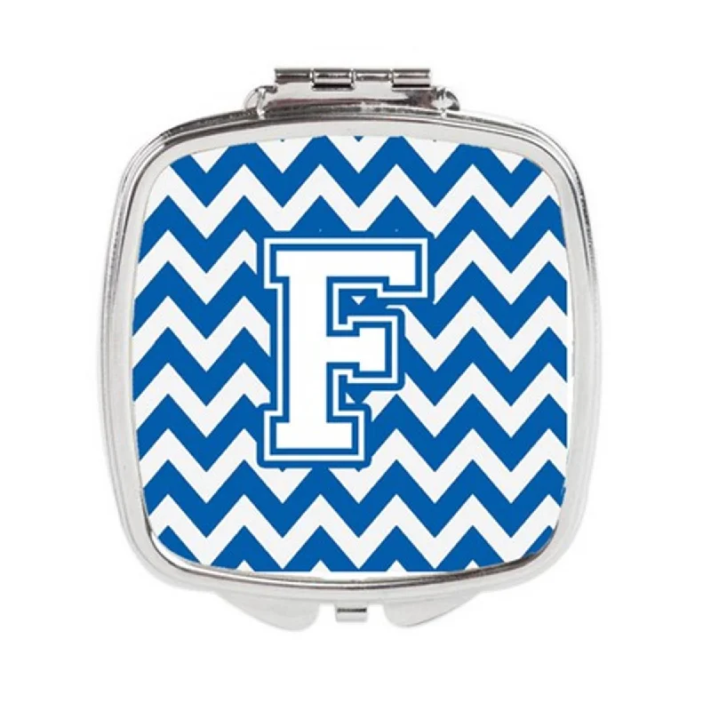 Carolines Treasures CJ1045-FSCM Letter F Chevron Blue & White Compact Mirror, 3 x 0.3 x 2.75 in.