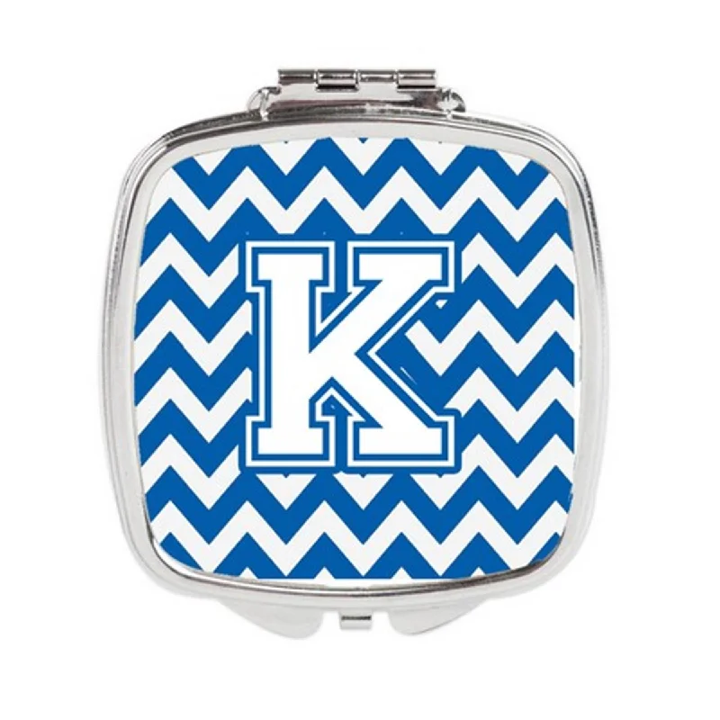 Carolines Treasures CJ1045-KSCM Letter K Chevron Blue & White Compact Mirror, 3 x 0.3 x 2.75 in.