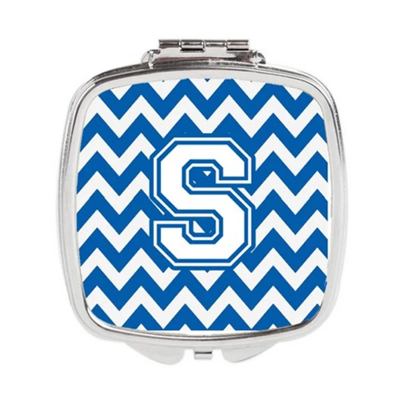 Carolines Treasures CJ1045-SSCM Letter S Chevron Blue & White Compact Mirror, 3 x 0.3 x 2.75 in.