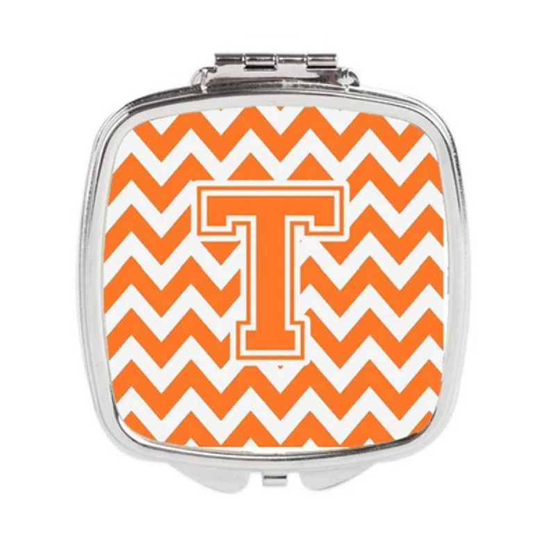 Carolines Treasures CJ1046-TSCM Letter T Chevron Orange & White Compact Mirror