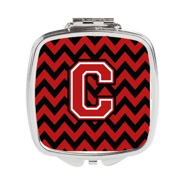 Carolines Treasures CJ1047-CSCM Letter C Chevron Black & Red Compact Mirror