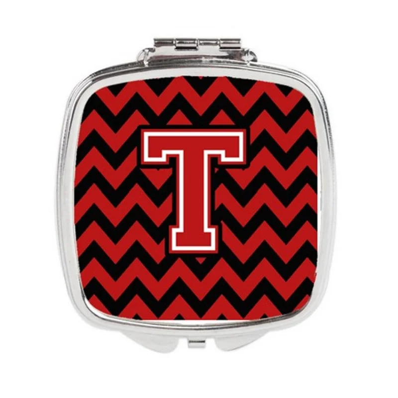 Carolines Treasures CJ1047-TSCM Letter T Chevron Black & Red Compact Mirror