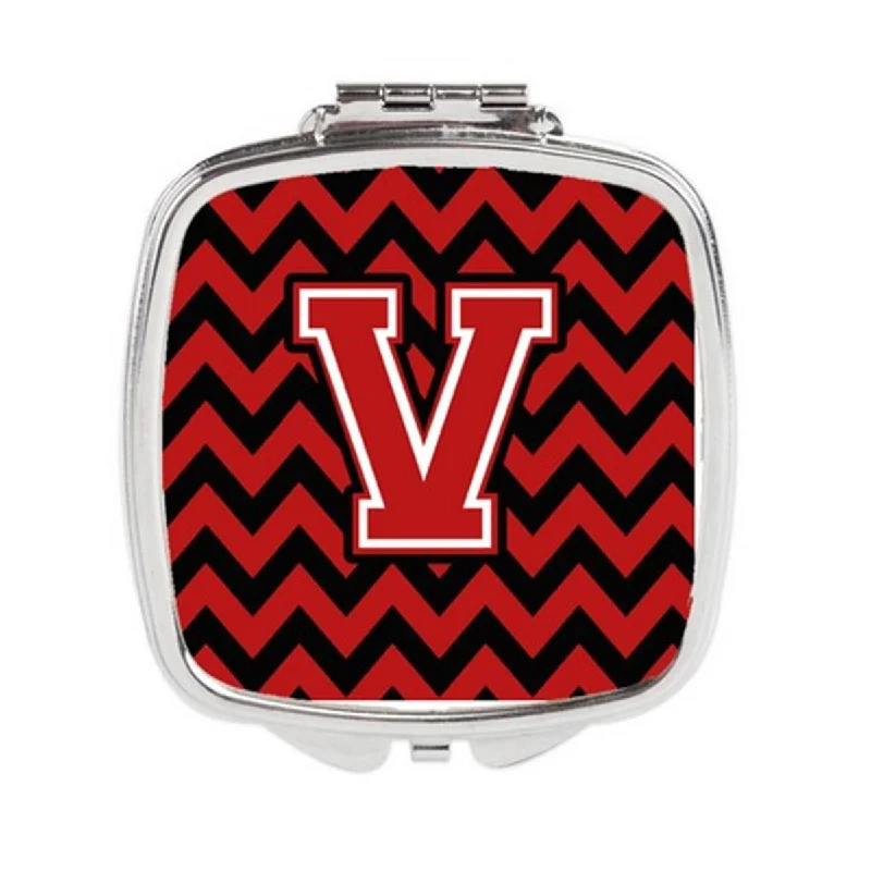 Carolines Treasures CJ1047-VSCM Letter V Chevron Black & Red Compact Mirror