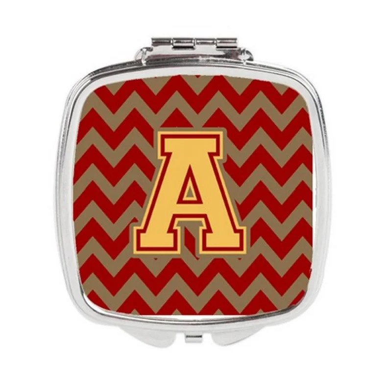 Carolines Treasures CJ1048-ASCM Letter A Chevron Garnet & Gold Compact Mirror