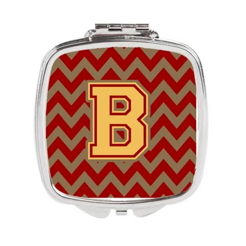 Carolines Treasures CJ1048-BSCM Letter B Chevron Garnet & Gold Compact Mirror