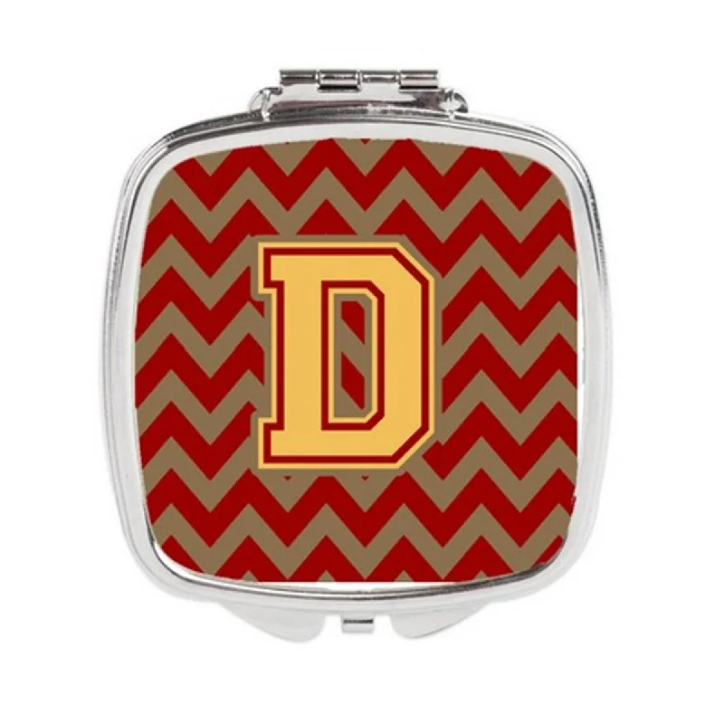 Carolines Treasures CJ1048-DSCM Letter D Chevron Garnet & Gold Compact Mirror