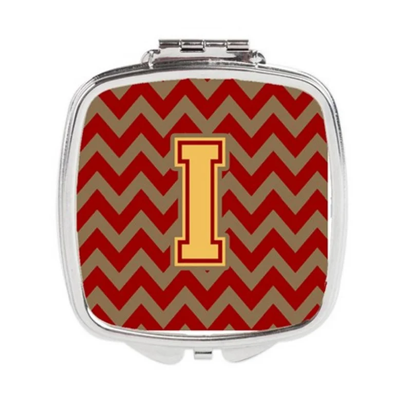 Carolines Treasures CJ1048-ISCM Letter I Chevron Garnet & Gold Compact Mirror