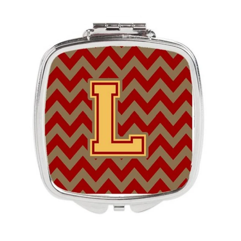 Carolines Treasures CJ1048-LSCM Letter L Chevron Garnet & Gold Compact Mirror