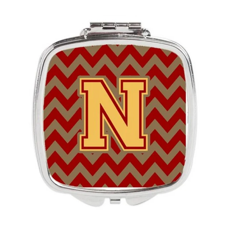 Carolines Treasures CJ1048-NSCM Letter N Chevron Garnet & Gold Compact Mirror