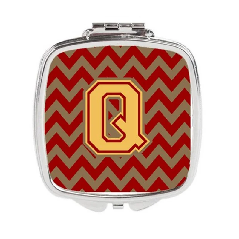 Carolines Treasures CJ1048-QSCM Letter Q Chevron Garnet & Gold Compact Mirror