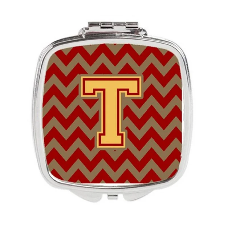 Carolines Treasures CJ1048-TSCM Letter T Chevron Garnet & Gold Compact Mirror