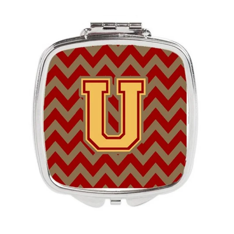 Carolines Treasures CJ1048-USCM Letter U Chevron Garnet & Gold Compact Mirror