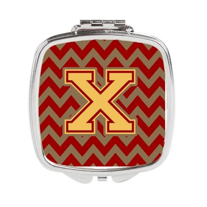 Carolines Treasures CJ1048-XSCM Letter X Chevron Garnet & Gold Compact Mirror