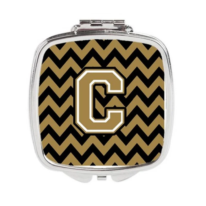 Carolines Treasures CJ1050-CSCM Letter C Chevron Black & Gold Compact Mirror, 3 x 0.3 x 2.75 in.