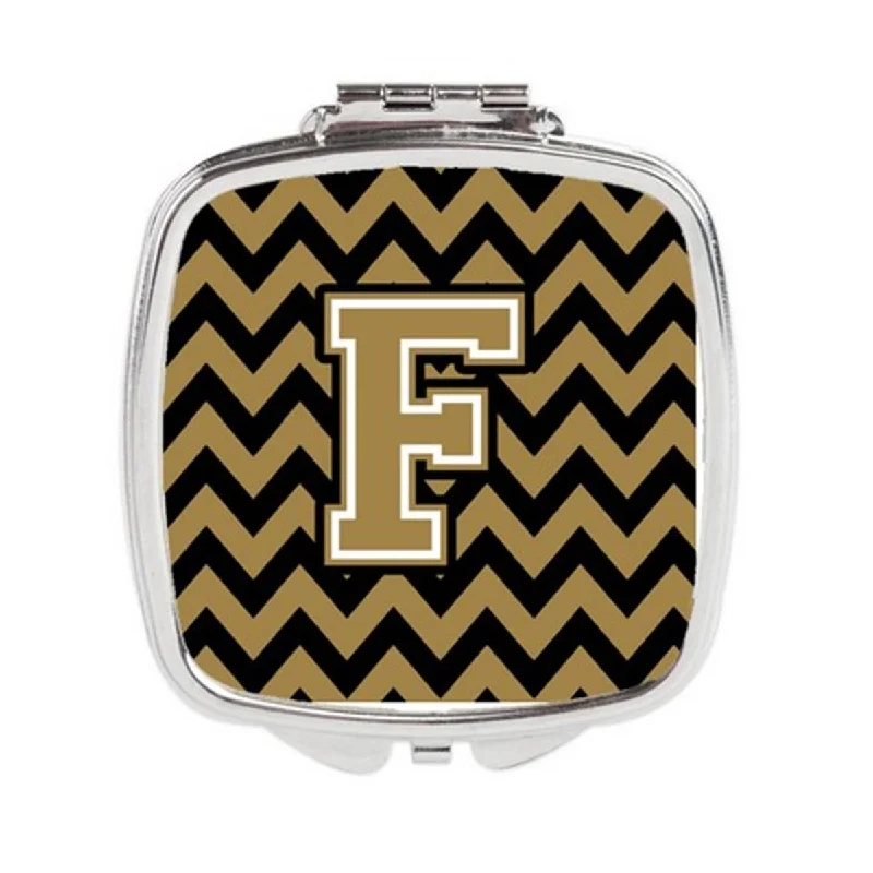 Carolines Treasures CJ1050-FSCM Letter F Chevron Black & Gold Compact Mirror, 3 x 0.3 x 2.75 in.