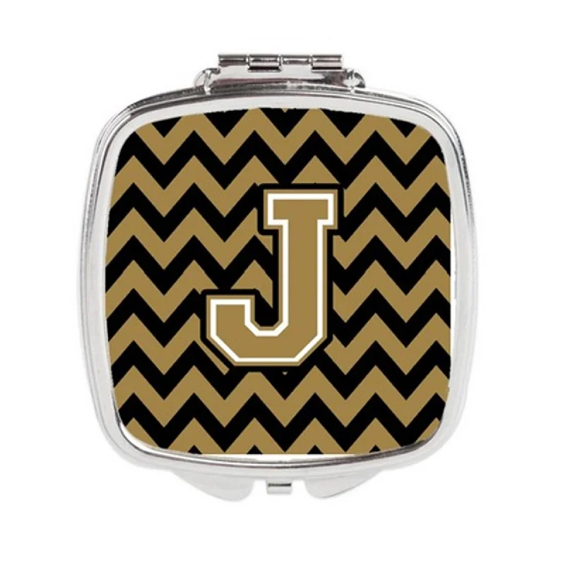 Carolines Treasures CJ1050-JSCM Letter J Chevron Black & Gold Compact Mirror, 3 x 0.3 x 2.75 in.