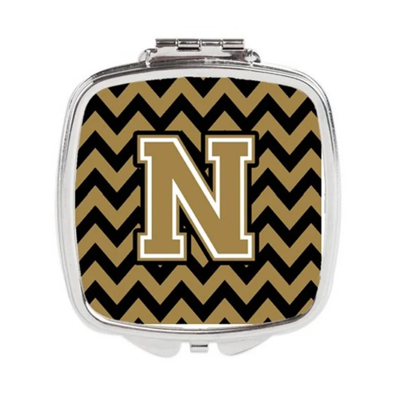 Carolines Treasures CJ1050-NSCM Letter N Chevron Black & Gold Compact Mirror, 3 x 0.3 x 2.75 in.