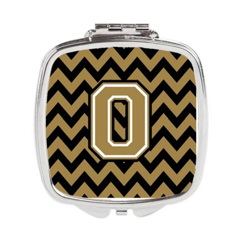 Carolines Treasures CJ1050-OSCM Letter O Chevron Black & Gold Compact Mirror, 3 x 0.3 x 2.75 in.