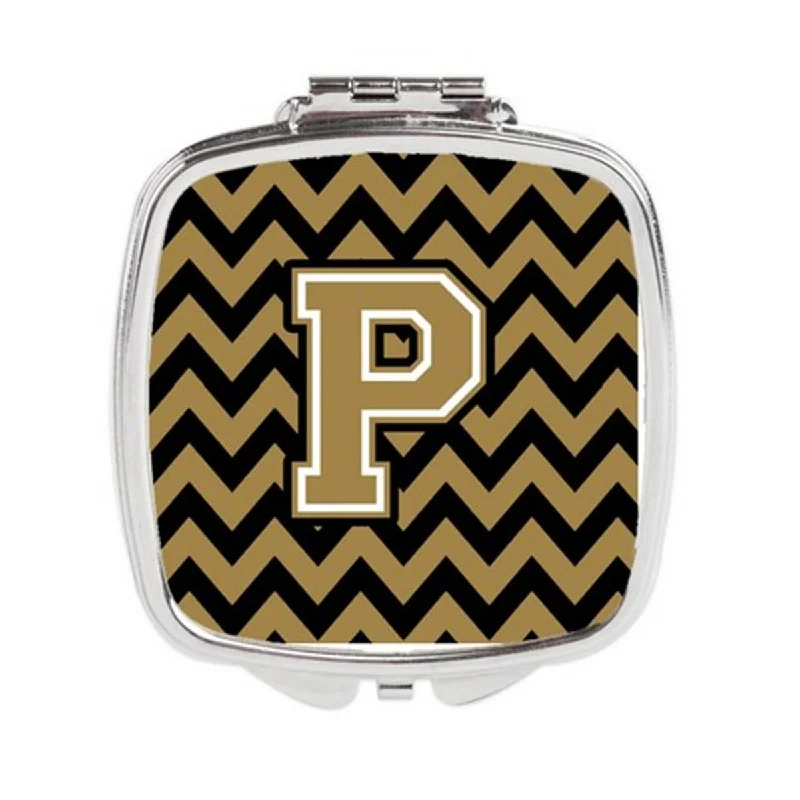 Carolines Treasures CJ1050-PSCM Letter P Chevron Black & Gold Compact Mirror, 3 x 0.3 x 2.75 in.