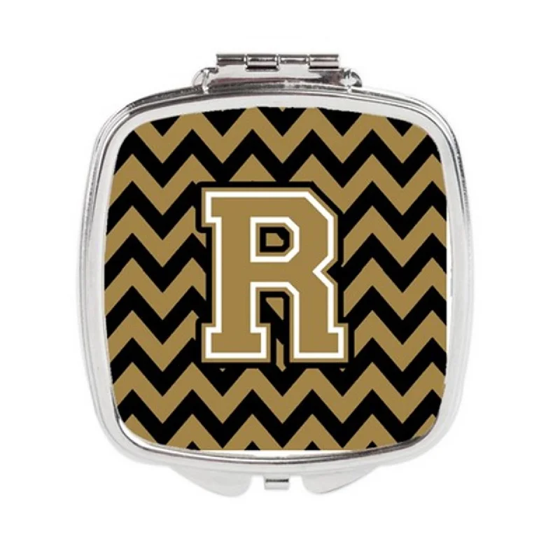 Carolines Treasures CJ1050-RSCM Letter R Chevron Black & Gold Compact Mirror, 3 x 0.3 x 2.75 in.