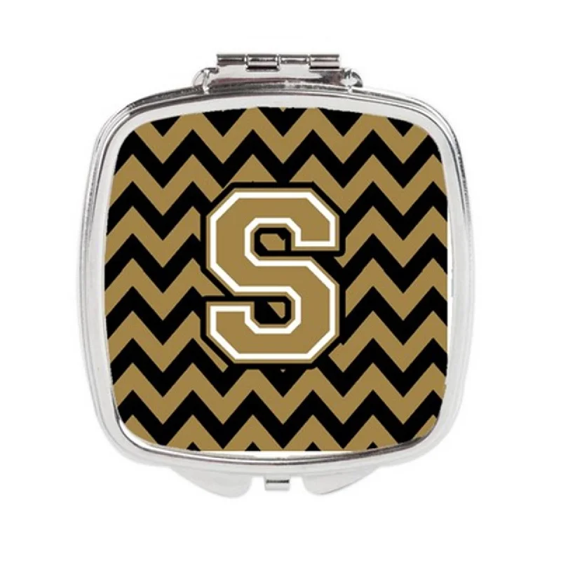 Carolines Treasures CJ1050-SSCM Letter S Chevron Black & Gold Compact Mirror, 3 x 0.3 x 2.75 in.