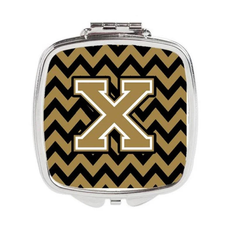 Carolines Treasures CJ1050-XSCM Letter X Chevron Black & Gold Compact Mirror, 3 x 0.3 x 2.75 in.