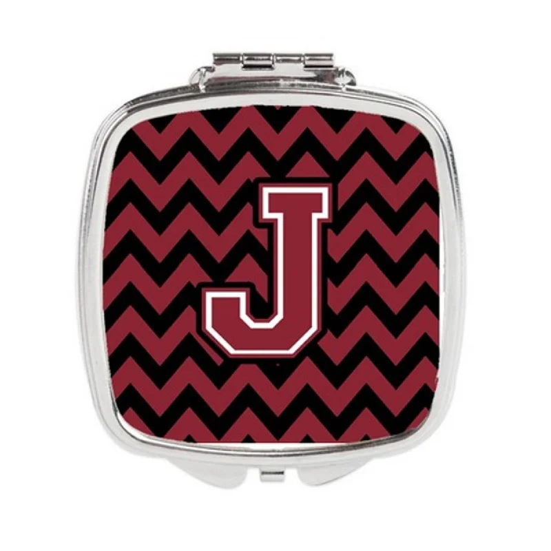 Carolines Treasures CJ1052-JSCM Letter J Chevron Garnet & Black Compact Mirror