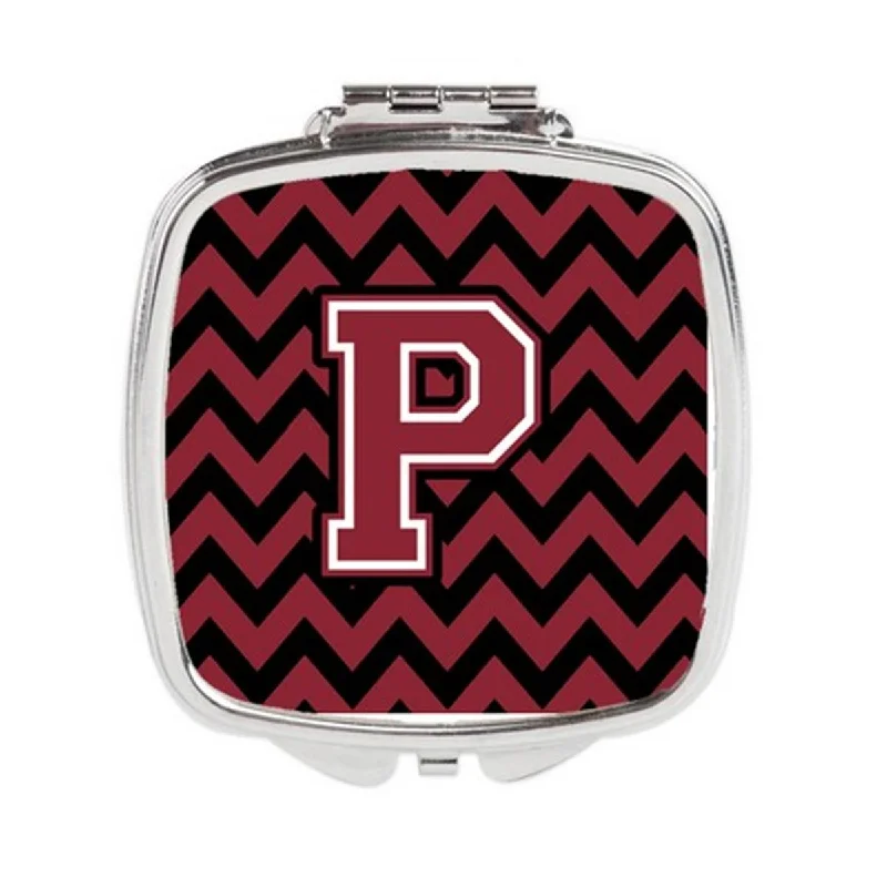 Carolines Treasures CJ1052-PSCM Letter P Chevron Garnet & Black Compact Mirror